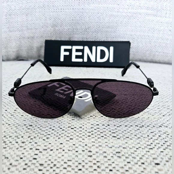 NWT FENDI Black Metal Sunglasses with Dark Oval Lenses - Picture 5 of 15